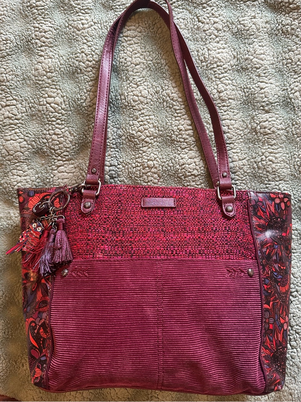 Sakroots Burgundy Corduroy Accent Tote Bag